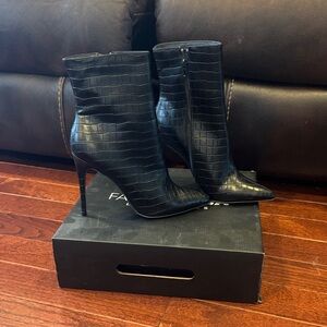 Fashion Nova Black Croc-Patterned Heeled Boots